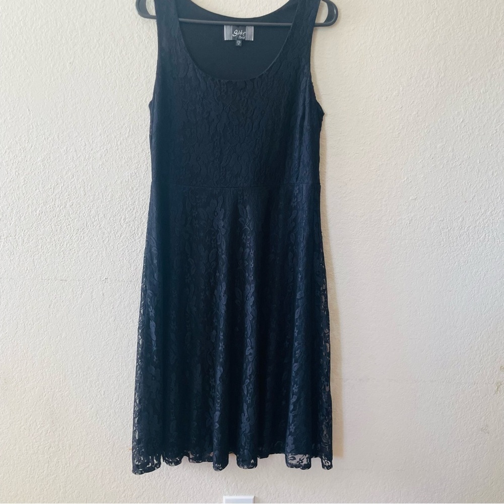 Slinky Brand black lace dress size M lined sleeveless fit flare dark grunge core